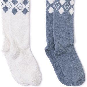Barefoot Dreams CozyChic argyle crew sock set in cream/dusk-OS fits W 5-9